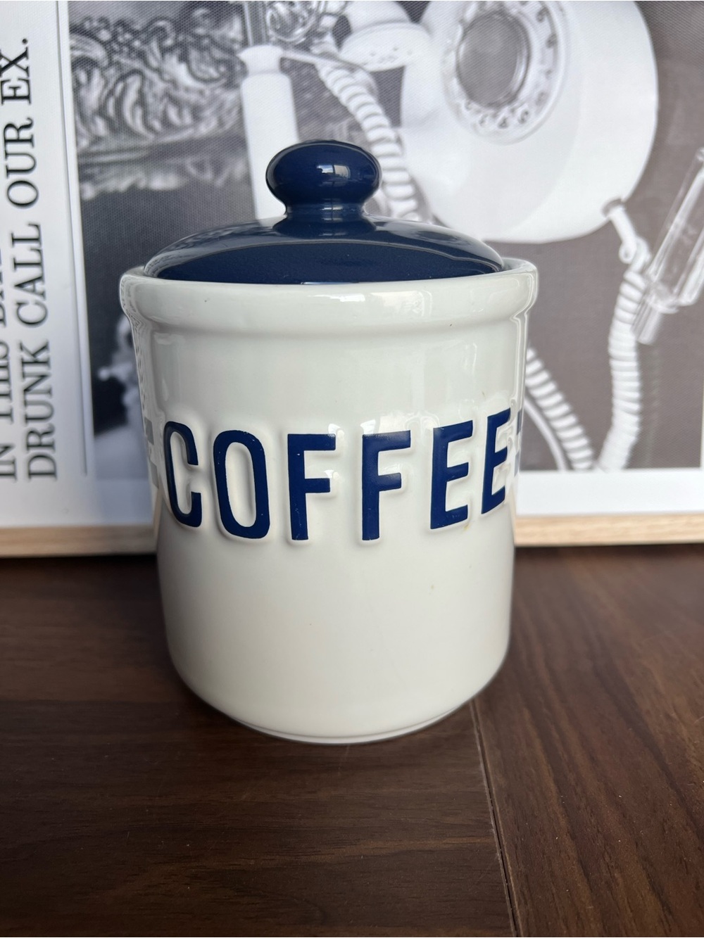 Ceramic Coffee Canister with Navy Lid - Kitchen Storage